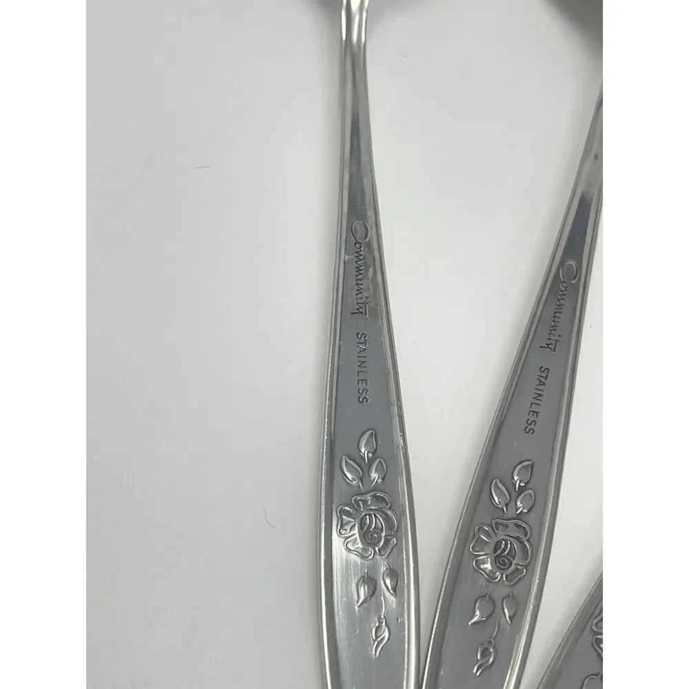 Vintage Oneida Community ROSE SHADOW Stainless Dinner Spoons 7.25